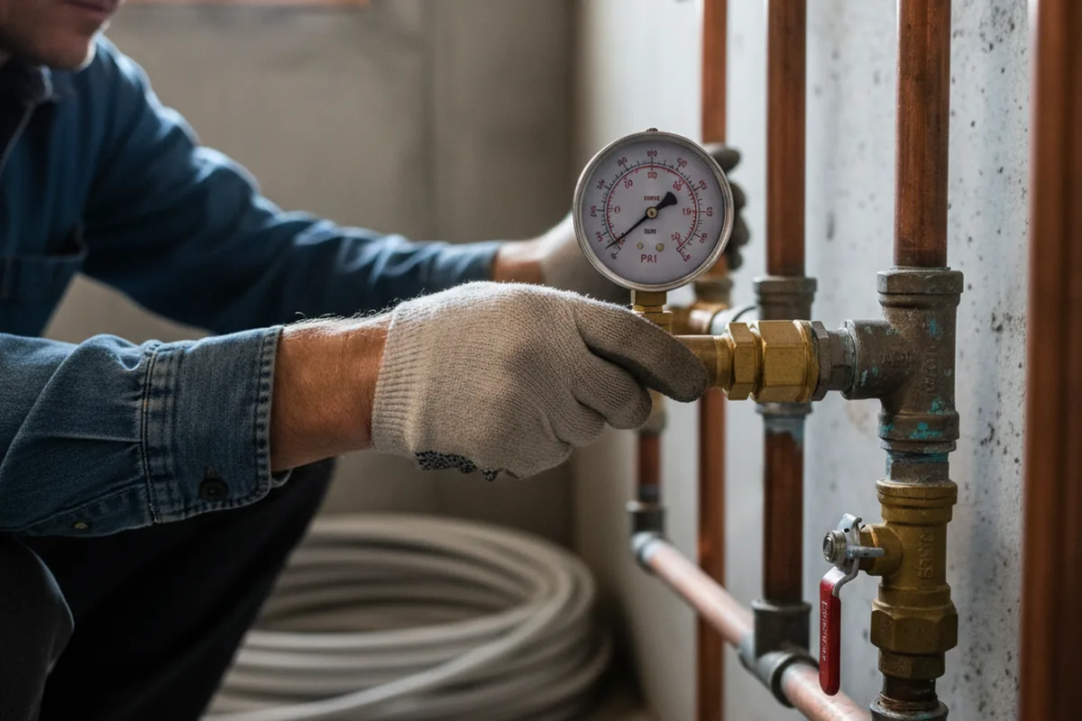 Pressure testing a repaired line during Water Line Repair in Leicester